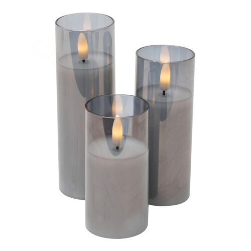 Home CDS 3 LED-es gyertyaszett üvegben, lángnyelv alakú LED, valódi viasz, 6 cm magas 143672856