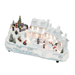 Home DRM 16 dioráma, fehér ház, LED, fenyőfa, beltéri 143673263 - Szezonális dekoráció