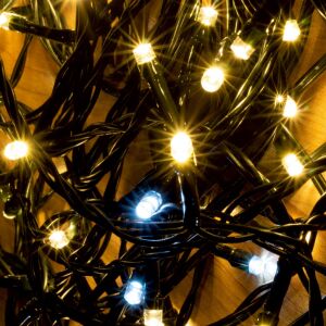 Home KKL 200F/WH LED-es sziporkázó fényfüzér, 20 m/200 db hidegfehéren sziporkázó melegfehér LED, zöld vezeték, kül- és beltéri