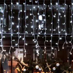 Home DLFJ 200/WH LED-es fényfüggöny, 5 m / 200 db hidegfehér LED, állófényű, fehér vezeték, sorolható, kül- és beltéri kivitel 143673709 - Szezonális dekoráció