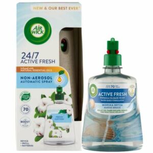 Air Wick 24/7 Active Fresh Starterset - Frische Baumwolle und Meeresbrise Düfte, automatischer Lufterfrischer mit natürlichen ätherischen Ölen - Lufterfrischer