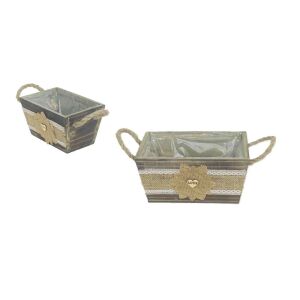 Fa Kaspó Barna, Csipkés Masnis 232-W-210/S - 17,5*11,5*H9,5cm