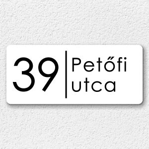 Letisztult utcanévtábla, fémes minimalista gravírozott házszámtábla, 60x27 cm