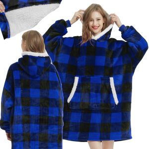 Meleg pulóver meleg túlméretezett takaró xxl 2in1 vastag szőrme puha kapucnis köpeny kék
