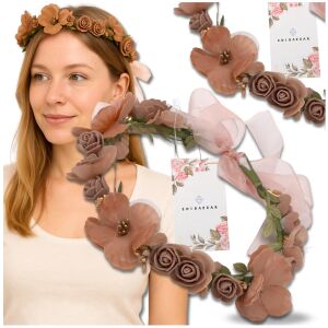 Virágos koszorús fejpánt barna rózsákkal, bohó stílusban