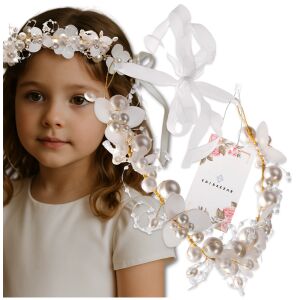 Gyermek arany fejpánt fehér gyöngyökkel és gyöngykoszorúval