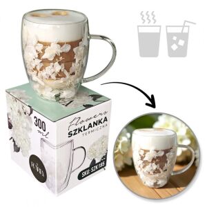 Termikus üveg fehér virágokkal - Hortenzia 300 ml | Design váza 1 db - 185 SZK