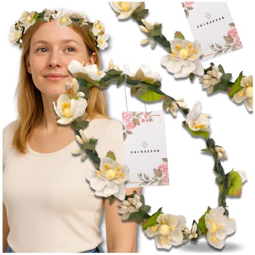 Fehér virágos koszorús fejpánt rózsákkal, boho stílusban 143746204