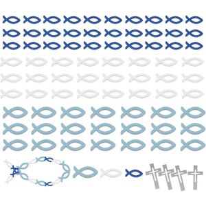 Set de 120 accesorii pentru masa STOUCLA, lemn, cruce/peste, alb/gri/albastru 143747436 - Inscripții din lemn & elemente decorative