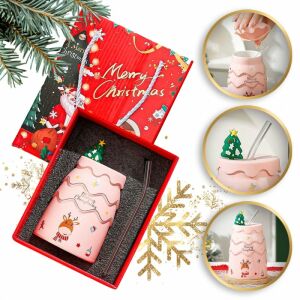 Vianočný hrnček - Set mit Silikondeckel und Strohhalm 400 ml, rosa kb06r 143747935 - Gläser