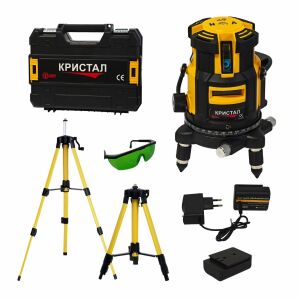 Professioneller Laser-Nivelliergerät DDT-KRISTAL 12 Linien, grüner Strahl, mit Stativ, Li-Ion-Akku, Schutzbrille und Tragetasche 143748120 - DDT