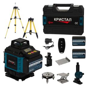 Nivelă laser profesională DDT-KRISTAL 16 linii 4D, verde, cu 2 acumulatori Li-Ion, telecomandă, trepied, suporturi și valiză de transport 143748420 - DDT