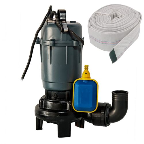 DDT szennyvízszivattyú külső aprítóval és úszóval, 2600 W, 12 m3/h, 12 m nyomócső + 2" 20 m tűzoltótömlő 143748251