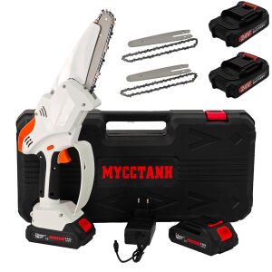 MYCCTANK Mini láncfűrész készlet 2 akkumulátorral, 2 lánccal és hordtáskával - DDT