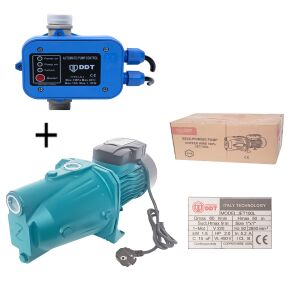 Pakiet promocyjny Pompa powierzchniowa DDT JET100L 1500 W, żeliwo, uzwojenie 100% miedzi + Automatyczny elektroniczny wyłącznik ciśnieniowy DDT LS1, 1,1 kW, 10 bar 143748346 - DDT