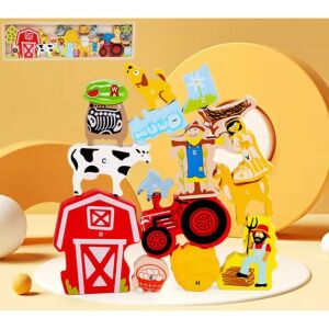 Puzzle din lemn cu ferma pentru copii, jucărie educativă Montessori cu 26 de piese - Jocuri creative și de construcție