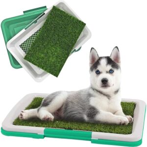Alomtálca, kutyáknak és macskáknak, műfüves szőnyeggel, ABS-ből, otthonra vagy teraszra, zöld
