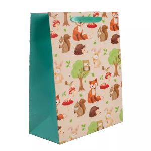 Sacosa de cadouri Poklon cu model de animale de padure si ciuperci, 18 x 23 cm - Pungi cadou