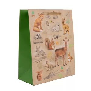 Torba na prezenty z motywem zwierząt leśnych, z ilustracjami lisa, jelenia, wiewiórki i królika. - Pakowanie prezentów