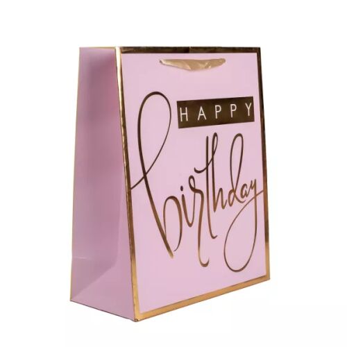 Zlatna Happy Birthday ajándéktasak, rózsaszín és arany, 18x23 cm