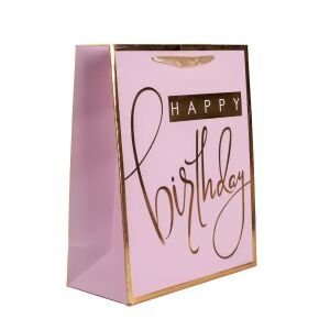 Zlatna Torba na prezent urodzinowy Happy Birthday, różowo-złota, 18x23 cm - Pakowanie prezentów