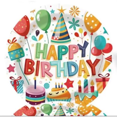 Papierowe talerzyki urodzinowe w wzór tortu - 10 sztuk