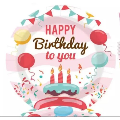 Papierowe talerze z napisem "Happy Birthday!" - 10 sztuk