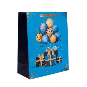 Blaue Geschenktüte mit Ballon- und Geschenkdesign, 18x23 cm - Geschenktüten