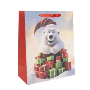 Bijeli medvjed s poklonima Geschenktüte, 26 x 32 cm - Geschenktüten