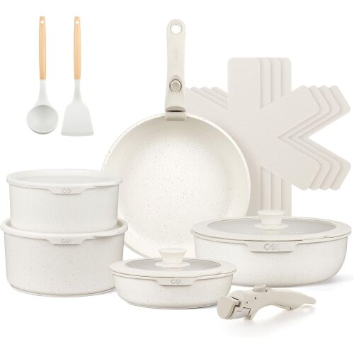 Carl Schmidt Sohn-Kochgeschirr 17-teiliges Topfset, Aluminium geschmiedet, 18/20/26 cm, creme 143802694