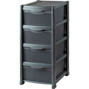 Szekrény Rattan 4 Fiókos Antracit Összeszerelve