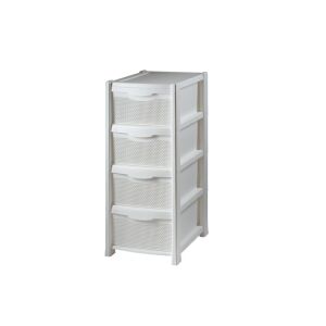 Szekrény Rattan 4 Fiókos Fehér Összeszerelve (1/#_10/rkl)