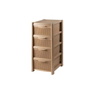 Szekrény Rattan 4 Fiókos Krém Összeszerelve (1/#_10/rkl)