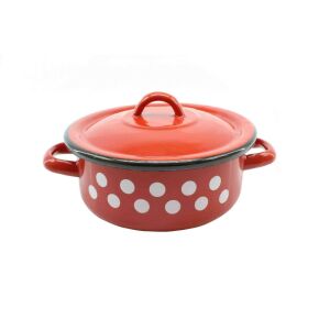 Zománcozott Lábas+Fedő 19cm Piros Dekor 143806576 - Konyha & Étkezés