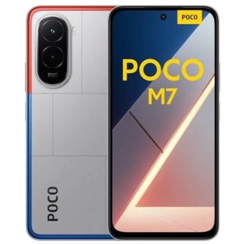 Xiaomi Poco M7 ezüst okostelefon elölről és hátulról - Mobiltelefon