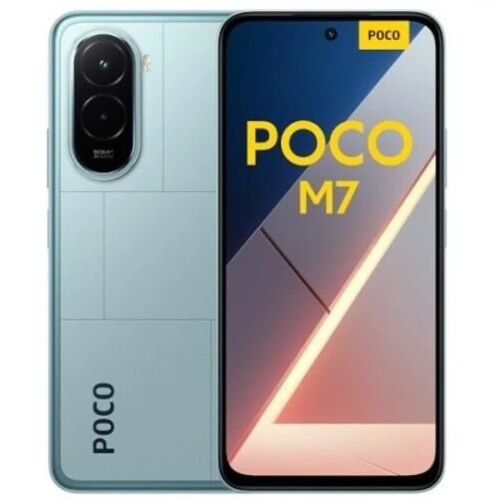 Xiaomi Poco M7 kék okostelefon elölről és hátulról 