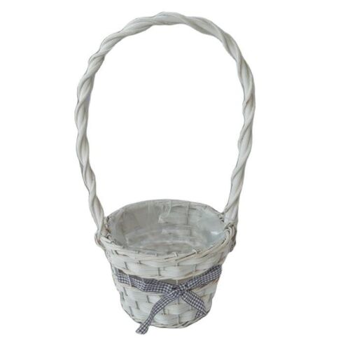 Fonott Füles Kosár Kerek Fehér Masnis 54-104 - D17*H13/40cm 143807291