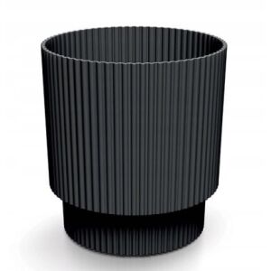 Milly kerek fekete bordázott műanyag virágcserép 15,7x14,6 cm díszes 143808424 - Kaspó