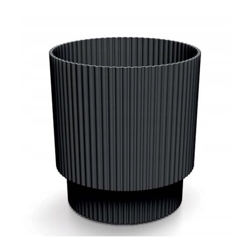 Milly kerek fekete bordázott műanyag virágcserép 15,7x14,6 cm díszes 143808424