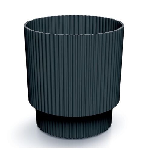 Antracit színű bordázott virágcserép műanyag lábon, 13,8x12,8 cm, Milly kerek fedéllel 143808855