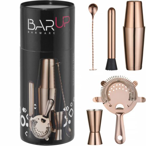 Csőben kiszerelt csaposkészlet, shaker, jigger, szűrő, iszapozó, kanál - réz