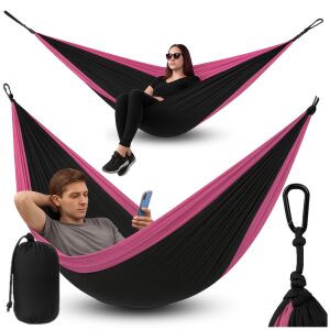 Hamak ogrodowy turystyczny dwuosobowy duży xxl kompaktowy survival zestaw