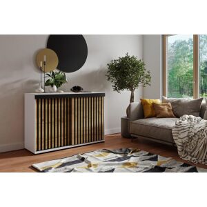 Malani Duplo 120 Tolóajtós Komód 120cm, Fehér-Arany Tölgy 143837790 - Irodabútor