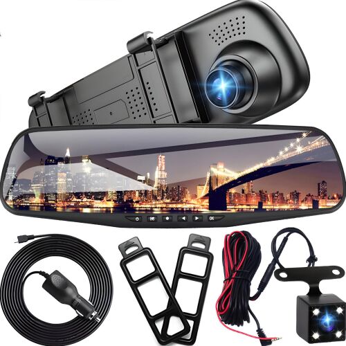 Wideorejestrator samochodowy z kamerą cofania w lusterku FULL HD TF 143839062