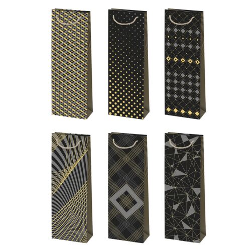 Mintás Black & Gold papír boros táskák, válogatott minták