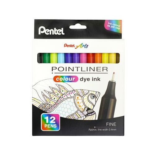 Tűfilc készlet, 0,4 mm, PENTEL "Pointliner", 12 különböző szín 143855434
