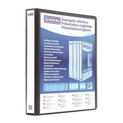 Gyűrűs könyv, panorámás, 4 gyűrű, D alakú, 20 mm, A4, PP, DONAU, fekete 143855457