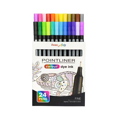 Tűfilc készlet, 0,4 mm, PENTEL "Pointliner", 24 különböző szín