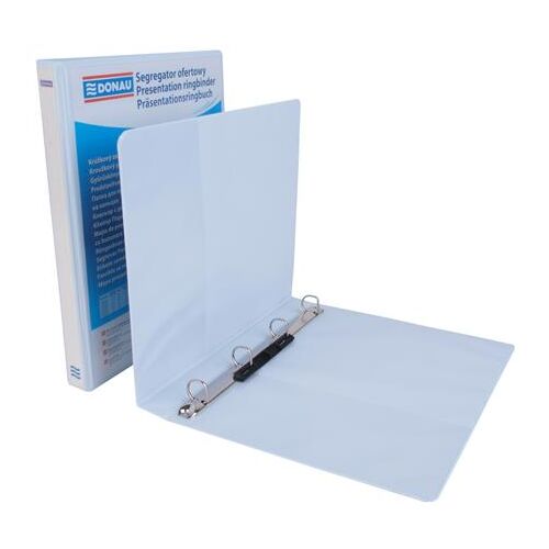 Gyűrűs könyv, panorámás, 4 gyűrű, D alakú, 37 mm, A4, PP, DONAU, fehér 143855502