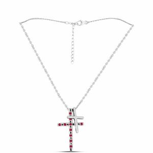 Kereszt Ezüst Szett Madagaszkári Rubinnal ( Medál ), Y62298 143860318 - Női kiegészítő